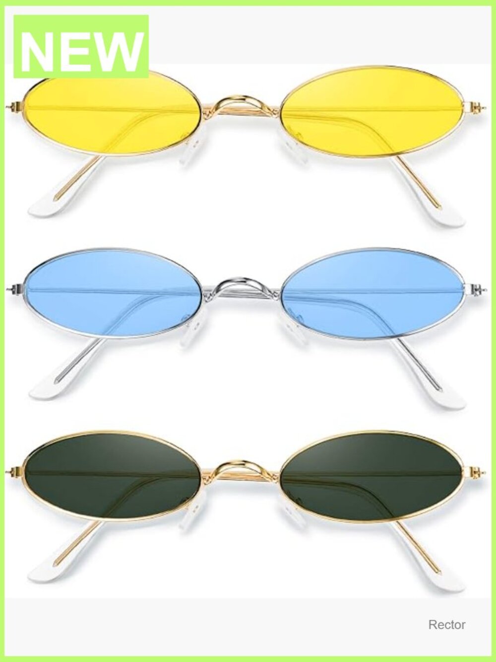 3pc Retro Oval Sunglasses Set Metal Frame Slim